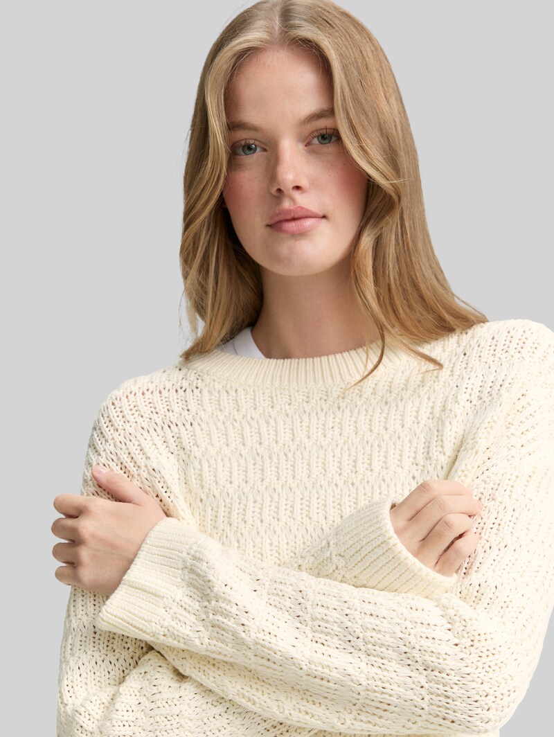 Tom Tailor Relaxed Fit Strickpullover - Off White