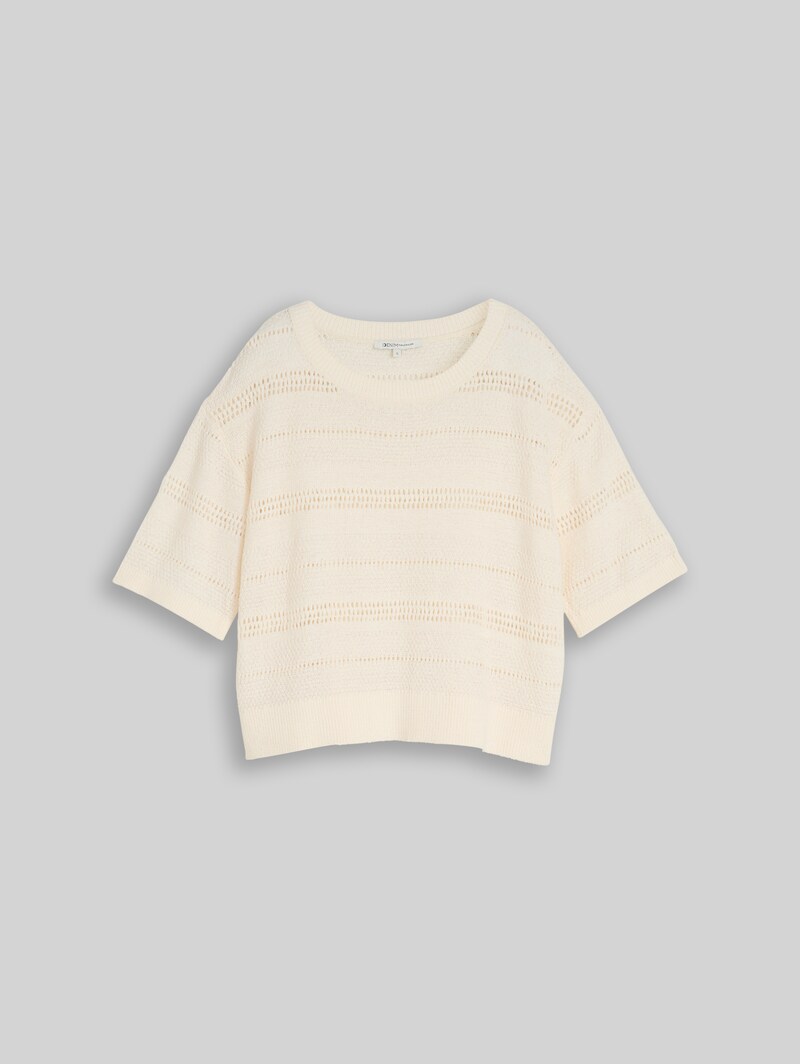 Tom Tailor Relaxed Fit Strickpullover mit Lochmuster - Gardenia White