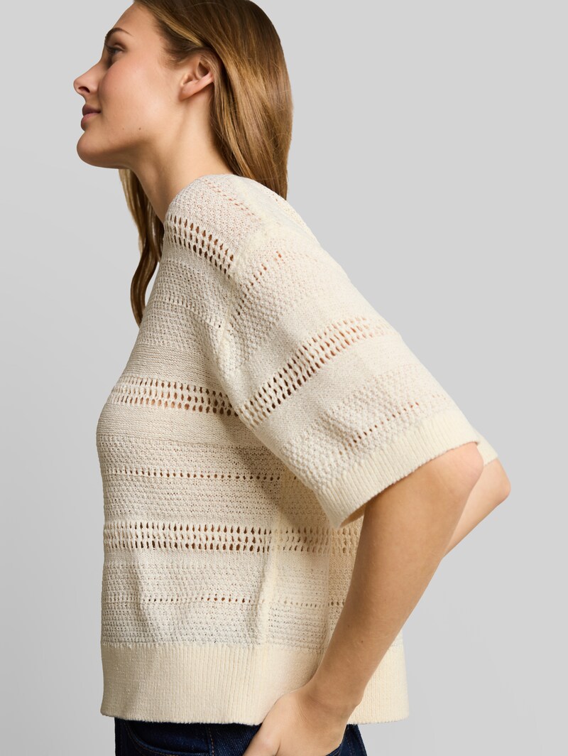 Tom Tailor Relaxed Fit Strickpullover mit Lochmuster - Gardenia White