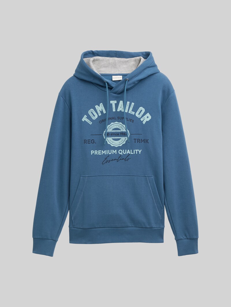 Tom Tailor Hoodie Sweatshirt mit Logo-Print - Real Teal Blue