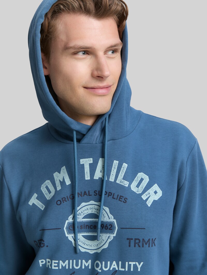 Tom Tailor Hoodie Sweatshirt mit Logo-Print - Real Teal Blue