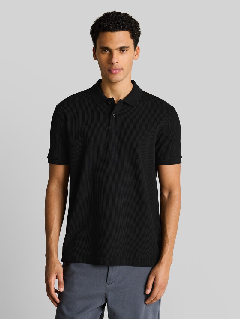 Tom Tailor Poloshirt mit Rippstruktur - Black Tom Tailor Poloshirt mit Rippstruktur - Black