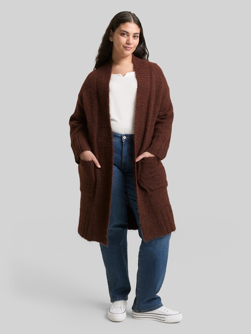 Tom Tailor Plus Size - Oversize Cardigan mit Wollanteil - Dark Pecan Brown Melange