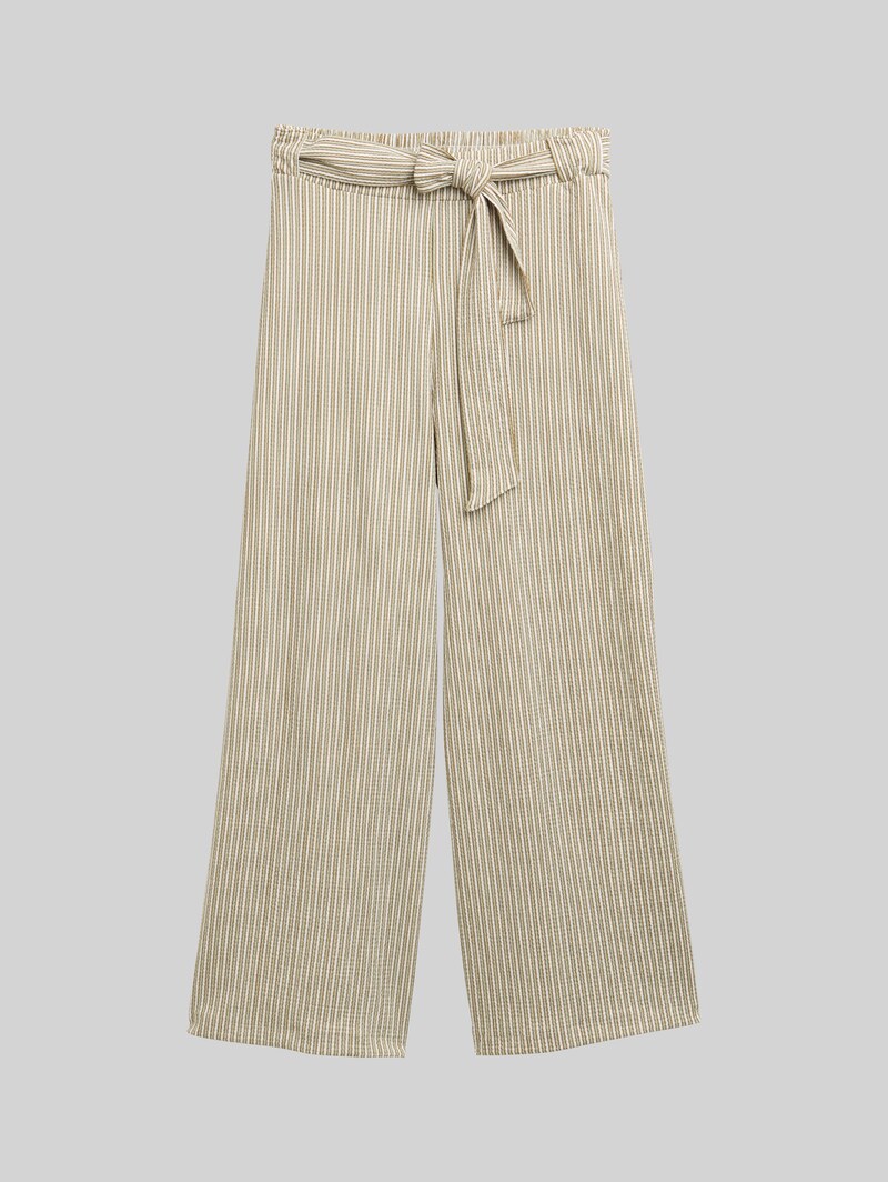 Tom Tailor High Waist Culotte Hose mit Bindegürtel - Vertical Green White Stripe
