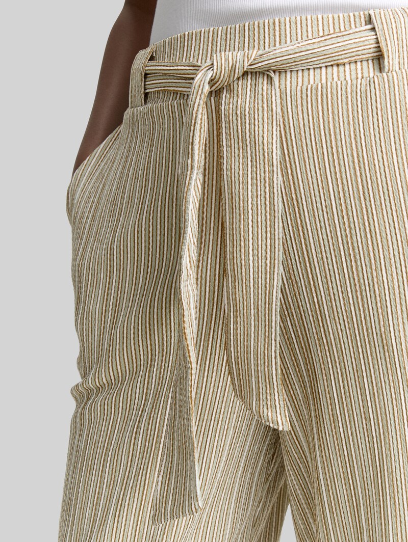 Tom Tailor High Waist Culotte Hose mit Bindegürtel - Vertical Green White Stripe