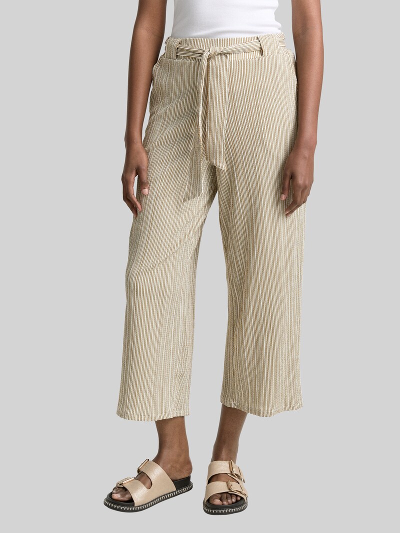Tom Tailor High Waist Culotte Hose mit Bindegürtel - Vertical Green White Stripe