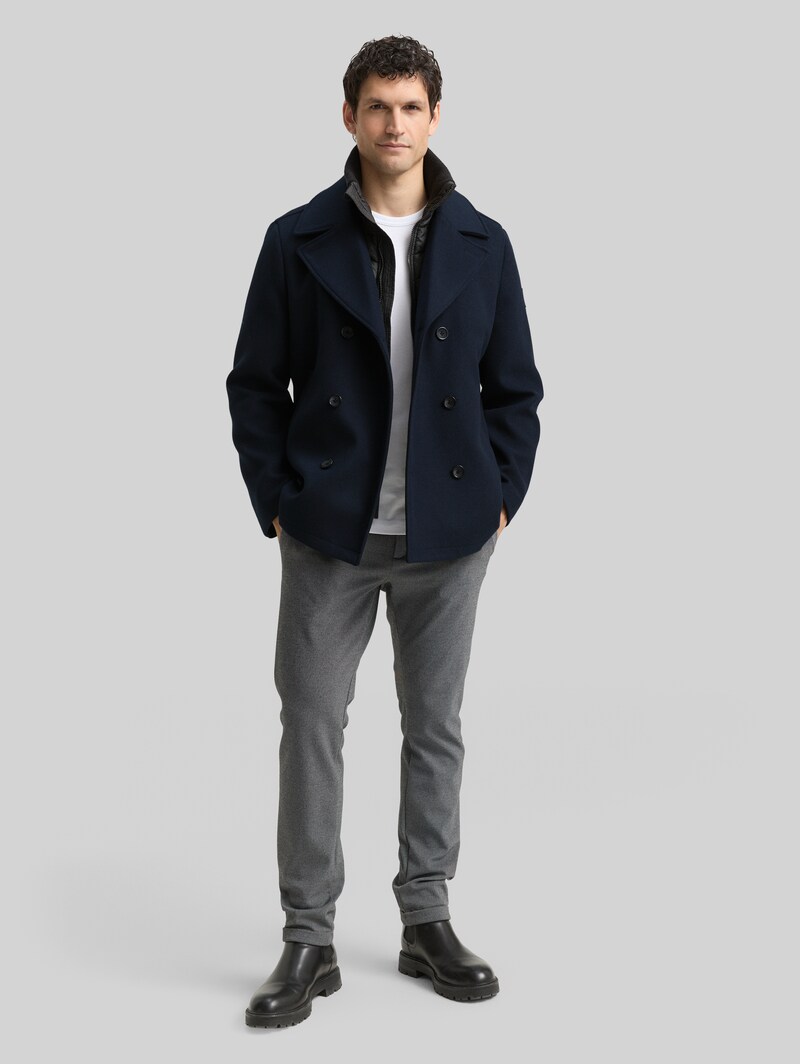 Tom Tailor 2-in-1 Wolljacke mit abnehmbarer Innenjacke - Sky Captain Blue