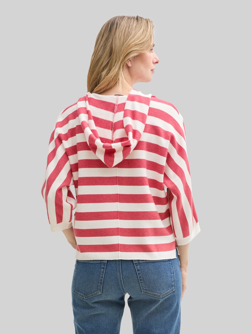 Tom Tailor Loose Fit Strickpullover mit Kapuze - Red Melange Block Stripe