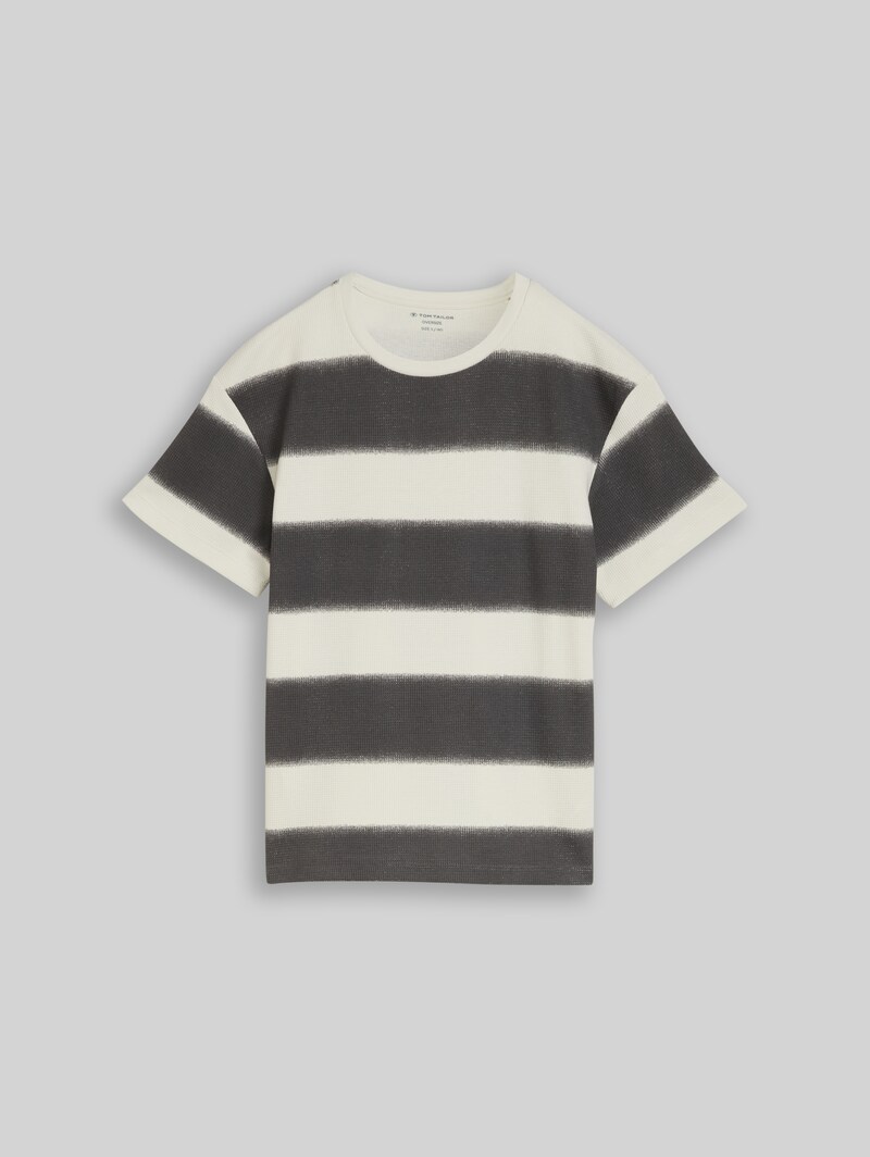 Tom Tailor Oversize T-Shirt mit Waffelstruktur - Grey Off White Sprayed Stripe