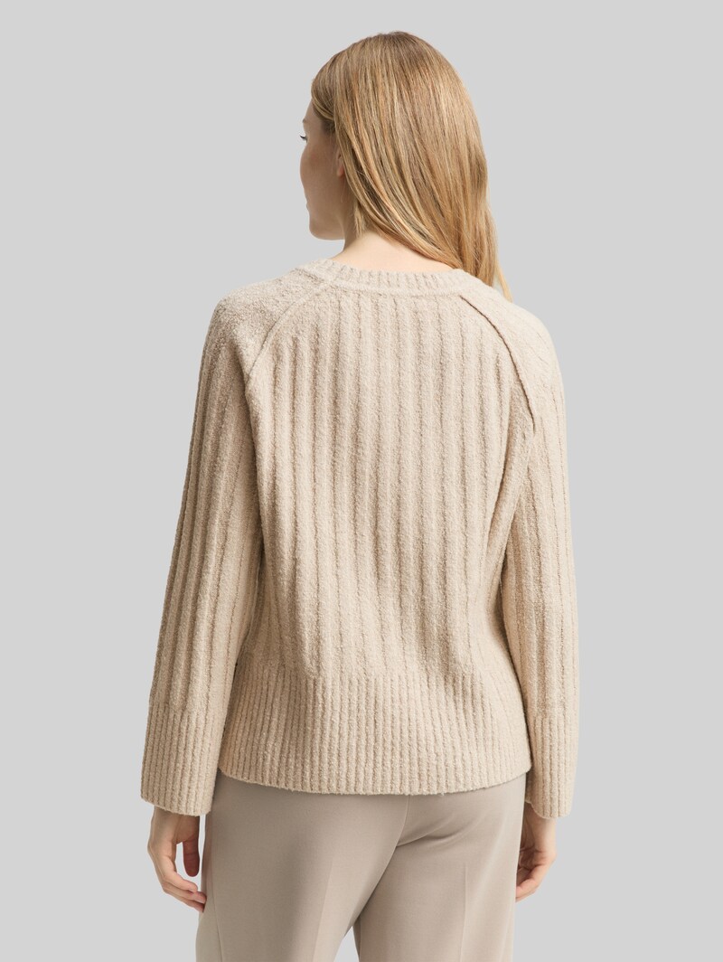 Tom Tailor Bouclé Strickpullover mit Wollanteil - Sand Stone Beige Melange