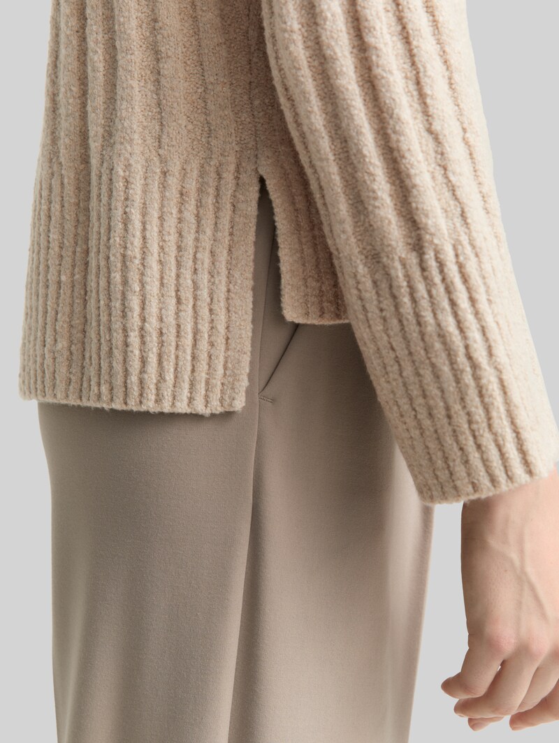 Tom Tailor Bouclé Strickpullover mit Wollanteil - Sand Stone Beige Melange