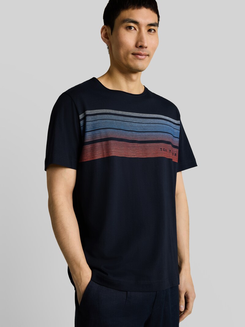 Tom Tailor T-Shirt mit Print auf der Brust - Sky Captain Blue
