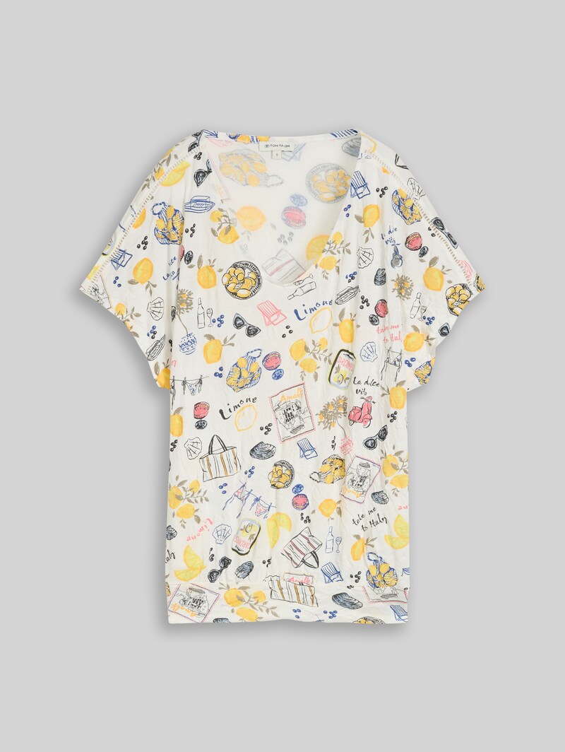 Tom Tailor Crinkle T-Shirt mit Muster - Summerly Lemon Print