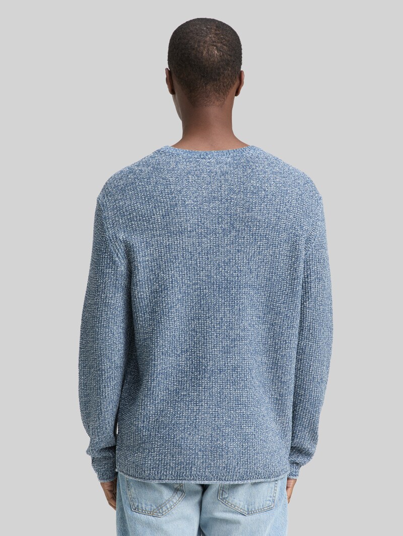 Tom Tailor Strickpullover in Melange-Optik - Denim Blue White Mouline