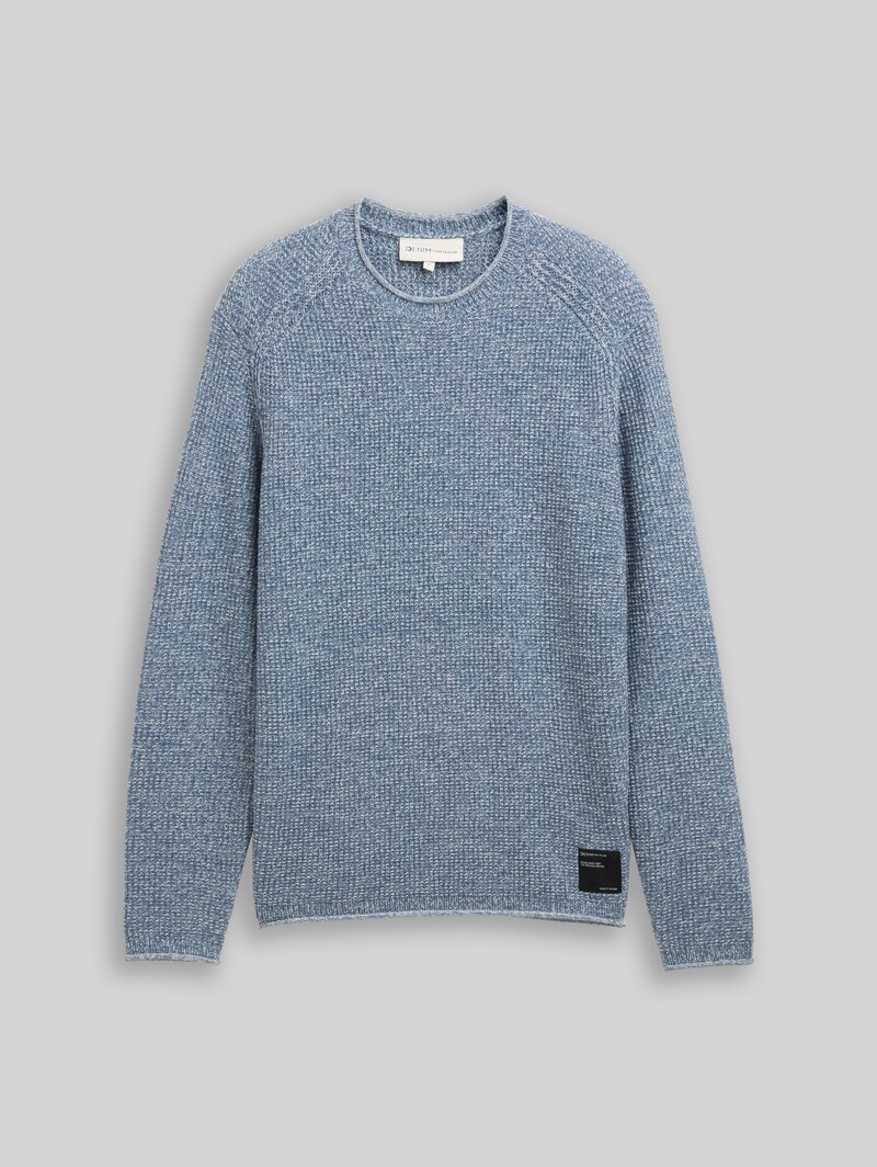Tom Tailor Strickpullover in Melange-Optik - Denim Blue White Mouline