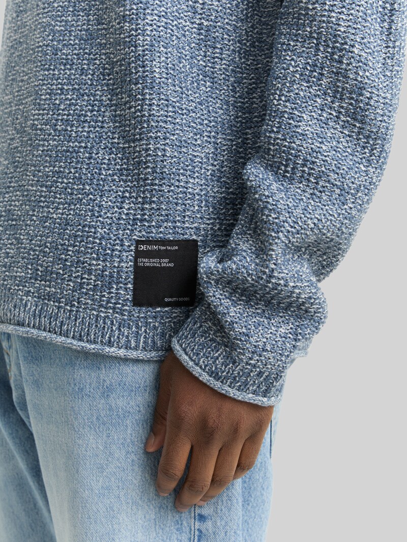 Tom Tailor Strickpullover in Melange-Optik - Denim Blue White Mouline