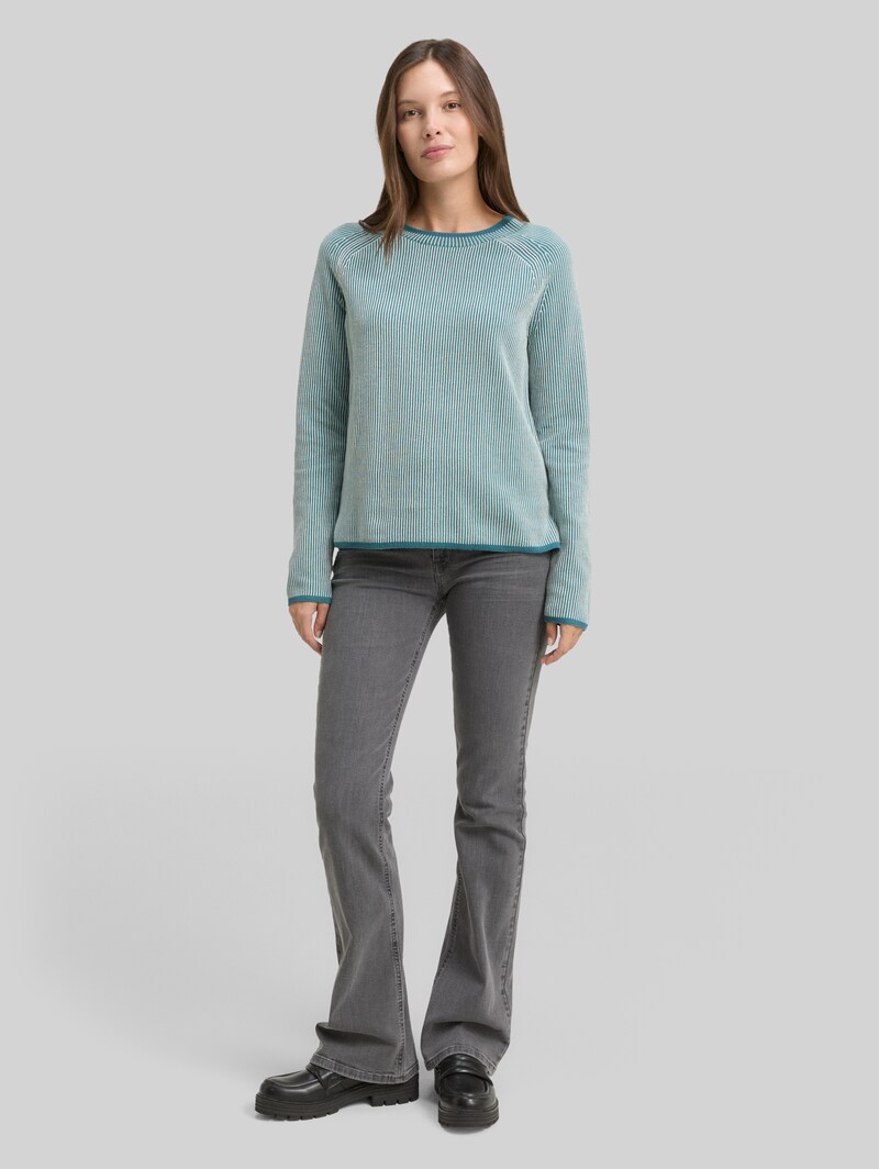 Tom Tailor Strickpullover mit Rundhalsausschnitt - Teal Plaited Knit