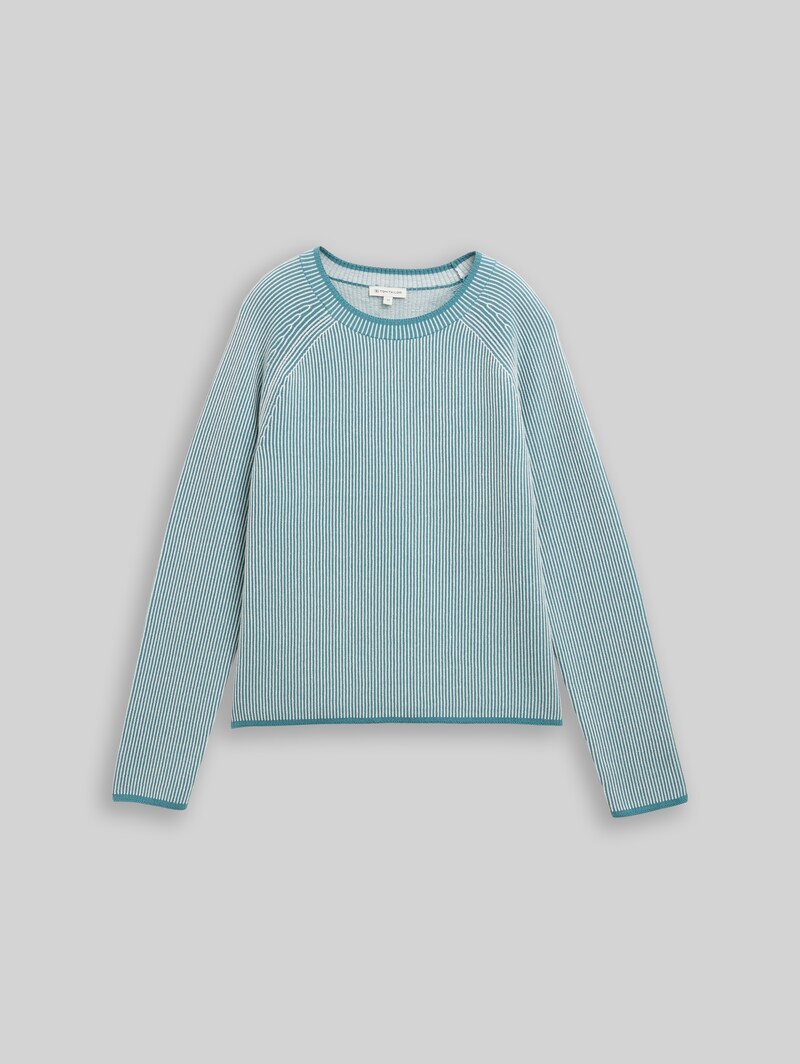 Tom Tailor Strickpullover mit Rundhalsausschnitt - Teal Plaited Knit