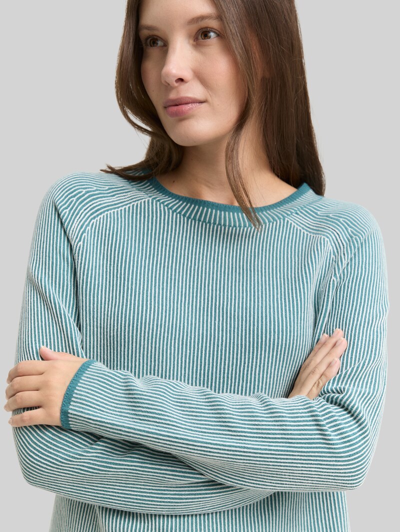 Tom Tailor Strickpullover mit Rundhalsausschnitt - Teal Plaited Knit