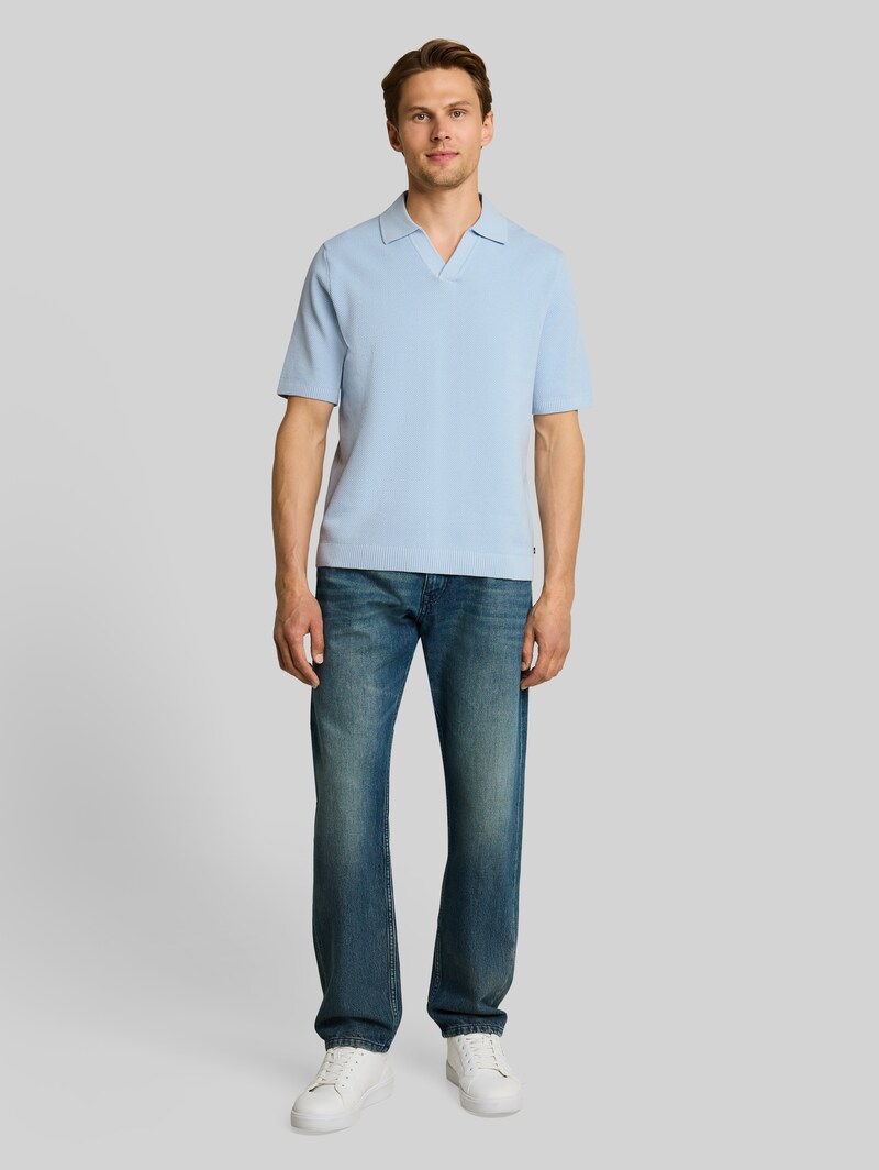 Tom Tailor Piqué Strick-Poloshirt aus Baumwolle - Light Metal Blue