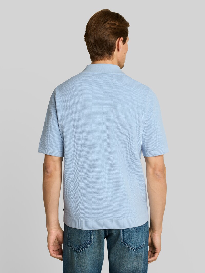Tom Tailor Piqué Strick-Poloshirt aus Baumwolle - Light Metal Blue