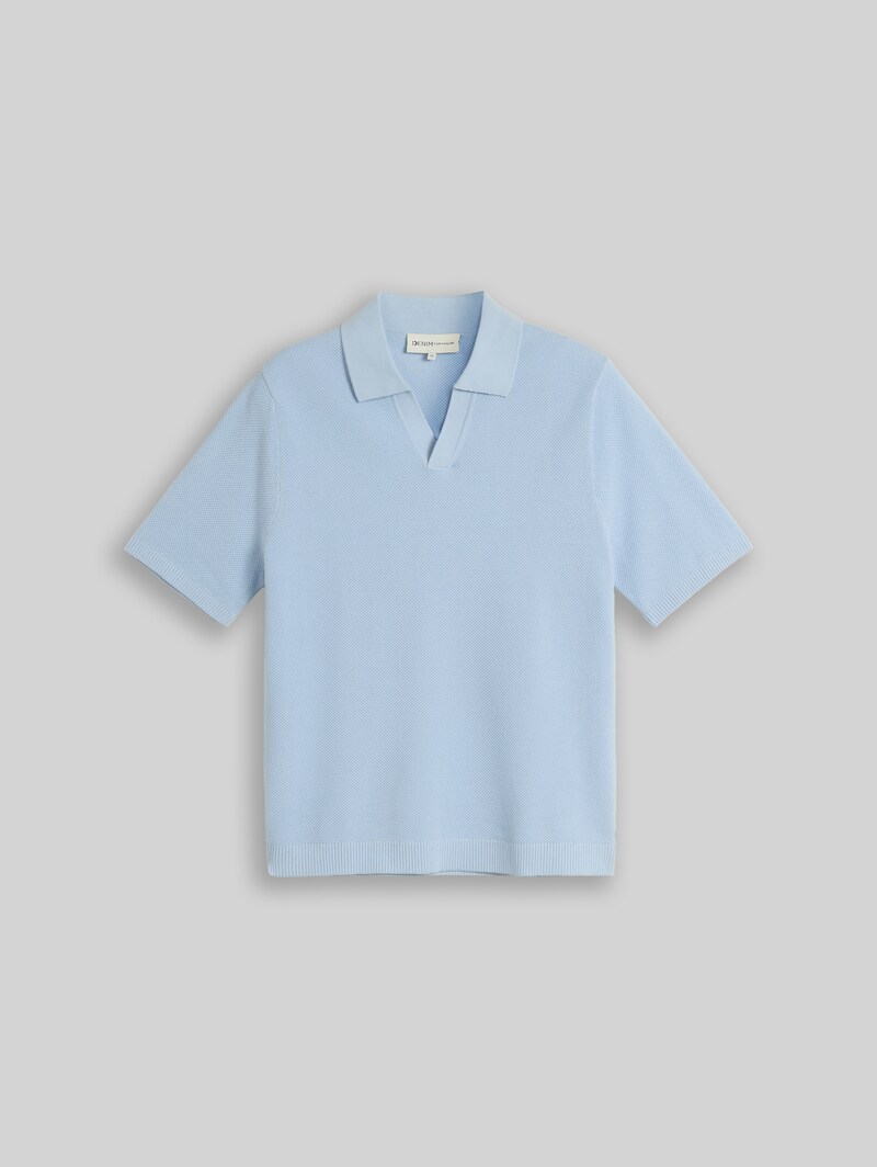 Tom Tailor Piqué Strick-Poloshirt aus Baumwolle - Light Metal Blue