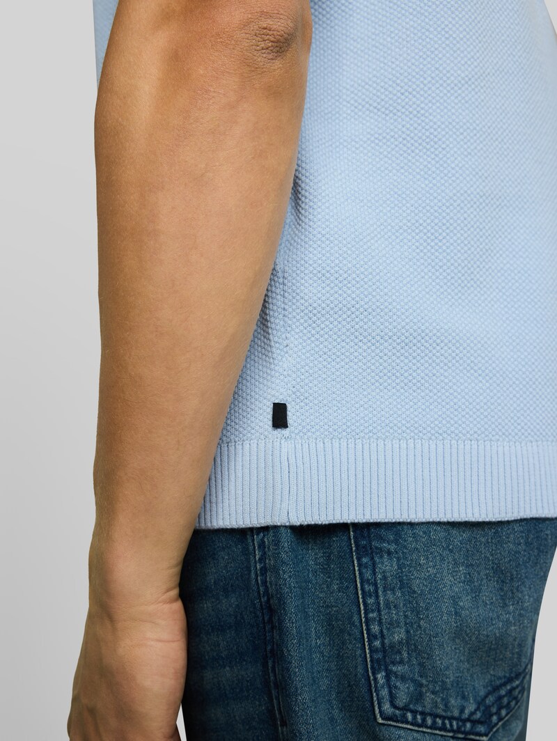Tom Tailor Piqué Strick-Poloshirt aus Baumwolle - Light Metal Blue