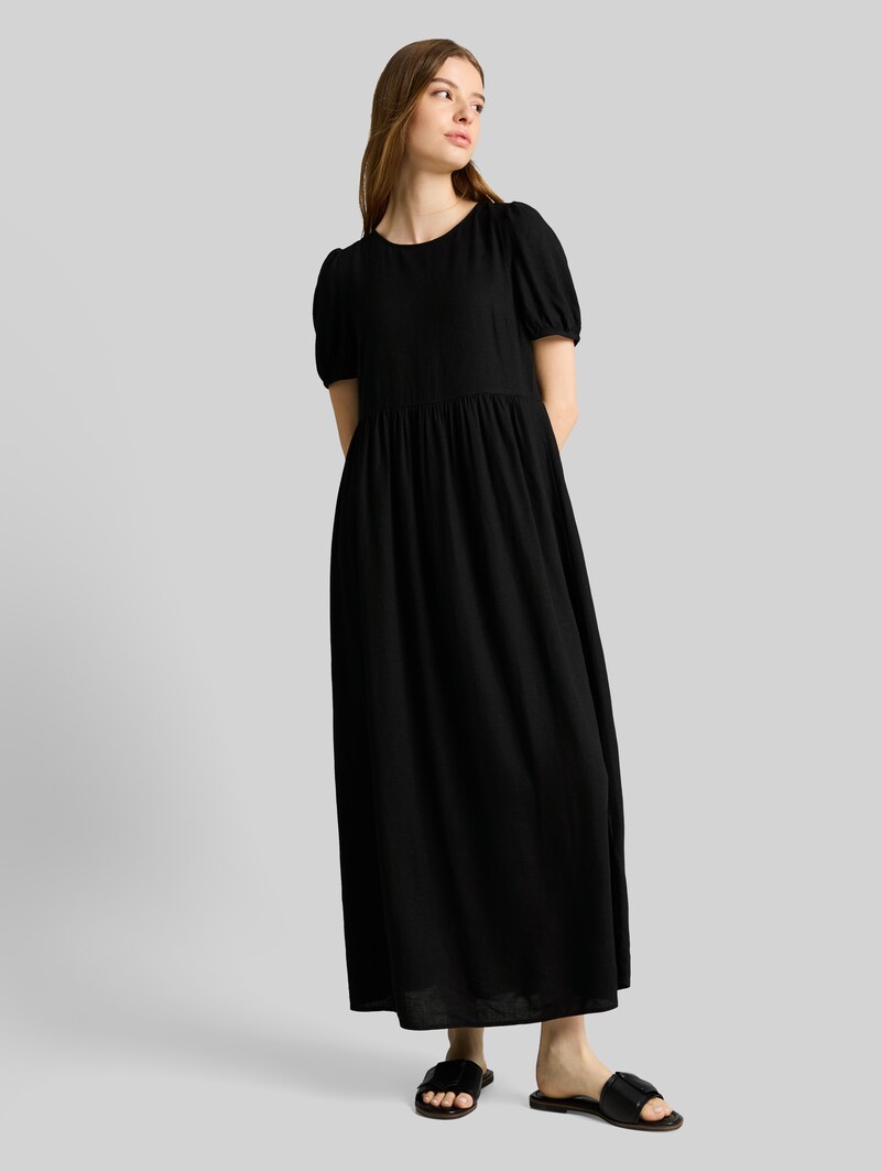 Tom Tailor Midi-Kleid mit Leinenanteil - Deep Black Tom Tailor Midi-Kleid mit Leinenanteil - Deep Black