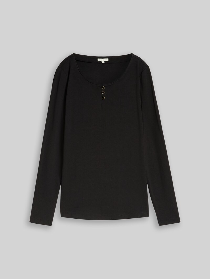 Tom Tailor Slim Fit Langarmshirt mit Knopfleiste - Deep Black