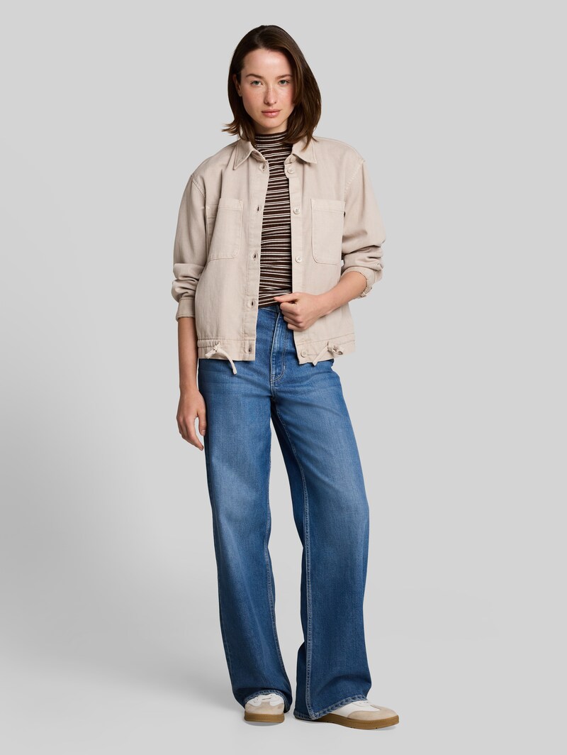 Tom Tailor Slim Fit Top mit Stehkragen - Brown White Stripe