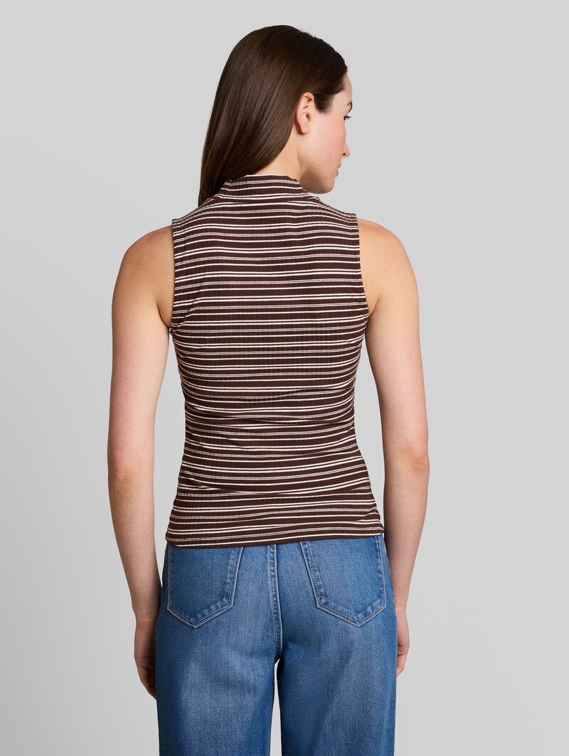 Tom Tailor Slim Fit Top mit Stehkragen - Brown White Stripe