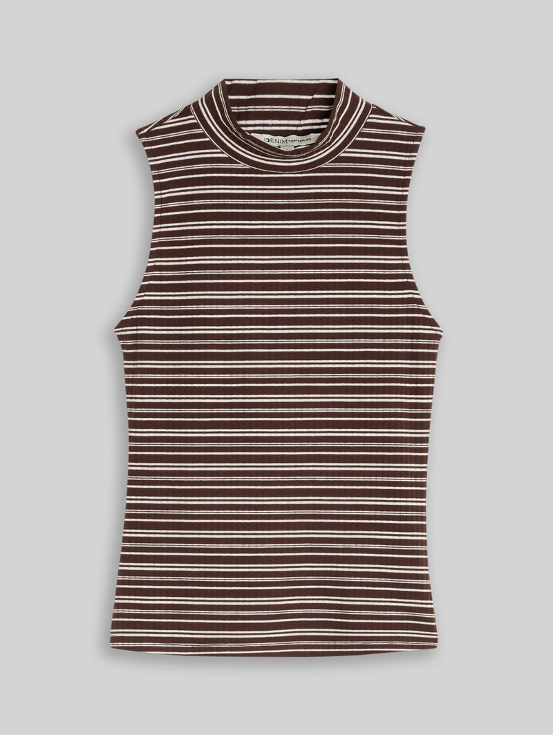 Tom Tailor Slim Fit Top mit Stehkragen - Brown White Stripe