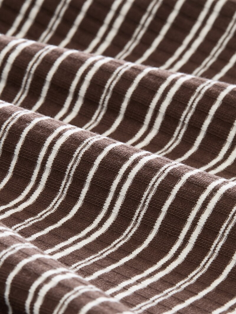Tom Tailor Slim Fit Top mit Stehkragen - Brown White Stripe
