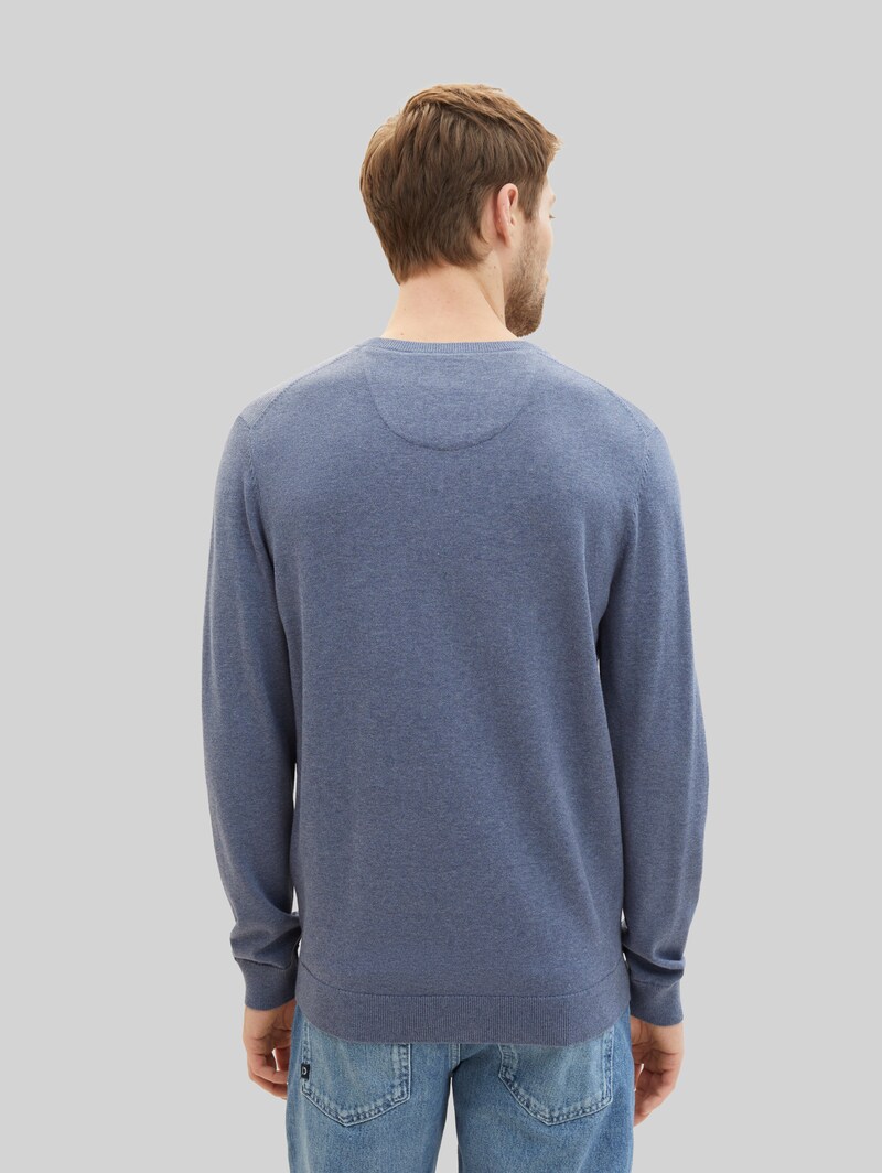 Tom Tailor Strickpullover mit V-Ausschnitt - Vintage Indigo Blue Melange