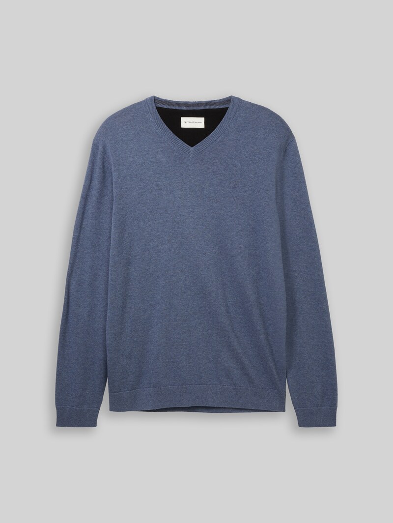 Tom Tailor Strickpullover mit V-Ausschnitt - Vintage Indigo Blue Melange