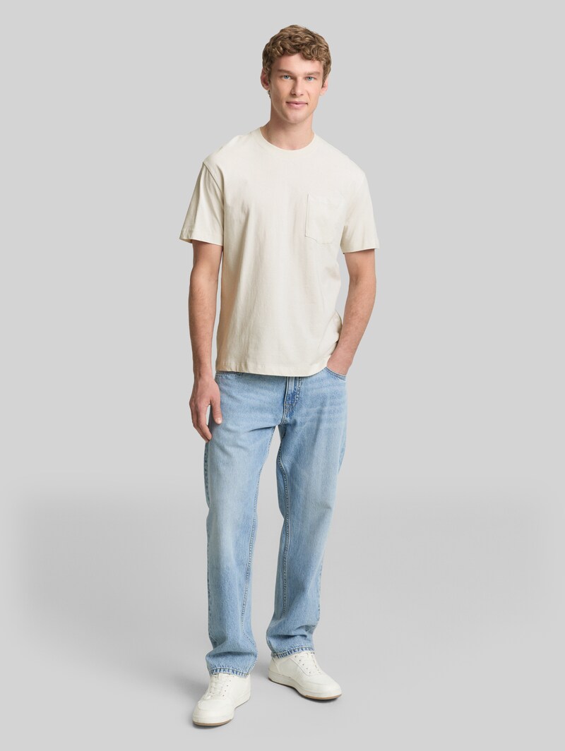 Tom Tailor Relaxed Fit T-Shirt mit Brusttasche - Greyish White
