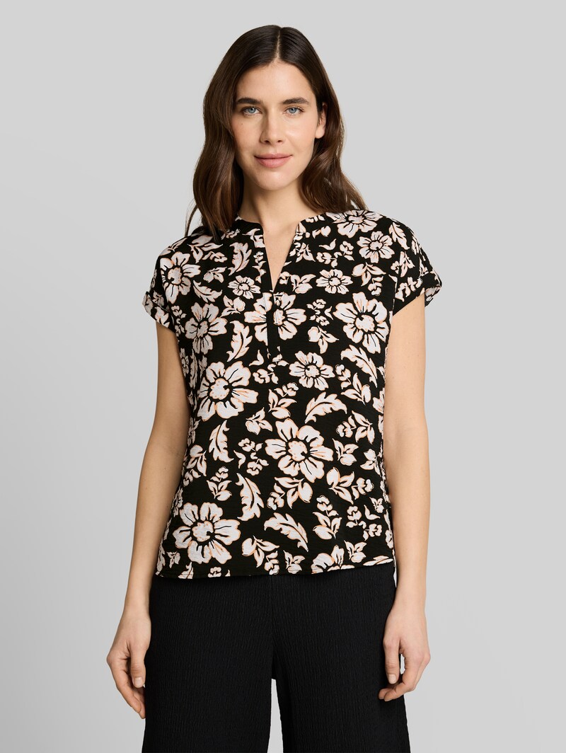 Tom Tailor Loose Fit Bluse mit V-Ausschnitt - Black Big Flower Design Tom Tailor Loose Fit Bluse mit V-Ausschnitt - Black Big Flower Design