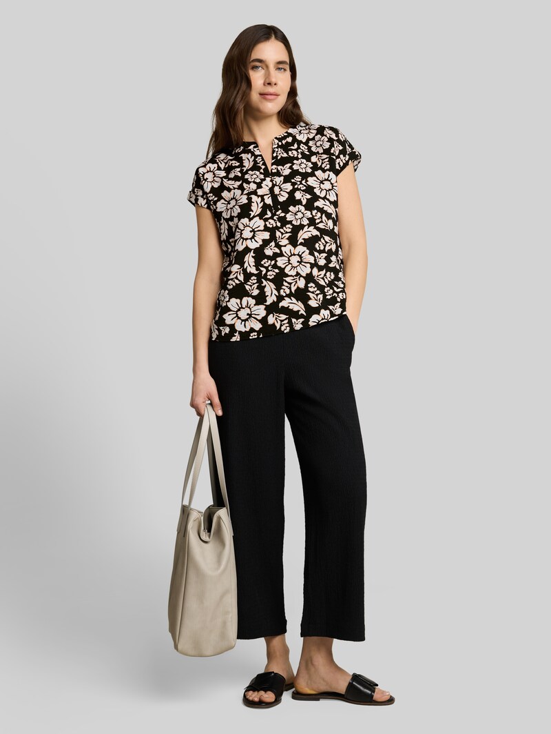 Tom Tailor Loose Fit Bluse mit V-Ausschnitt - Black Big Flower Design