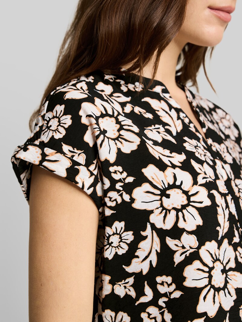 Tom Tailor Loose Fit Bluse mit V-Ausschnitt - Black Big Flower Design