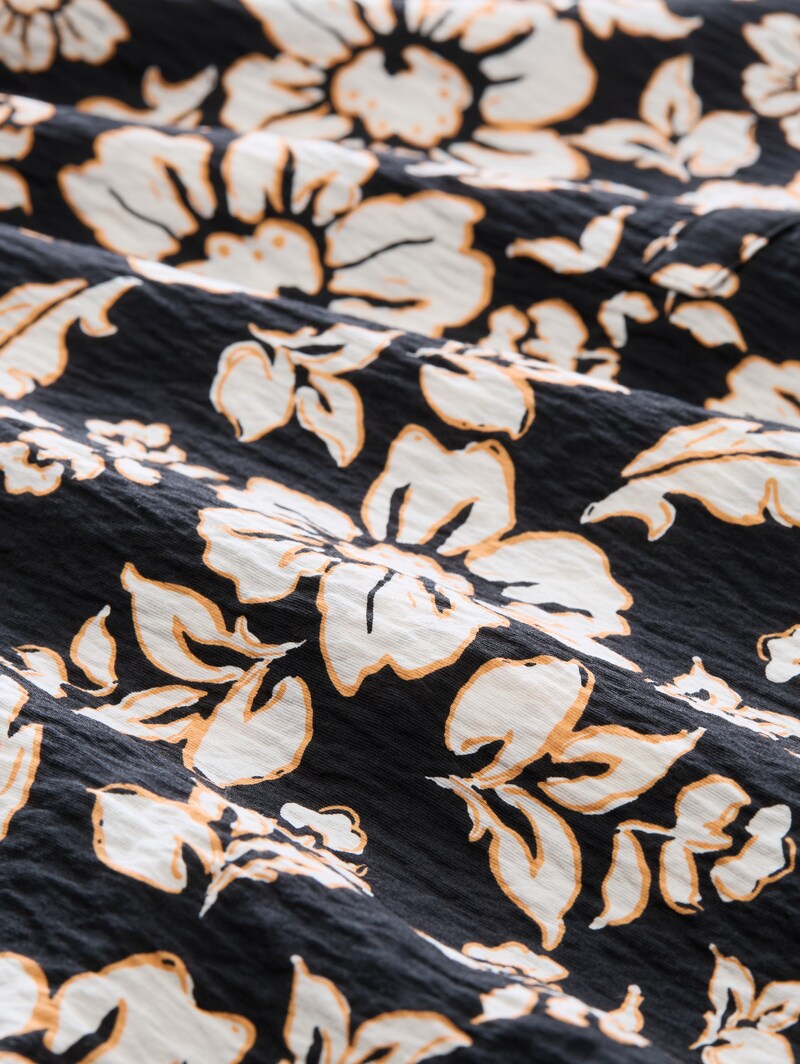 Tom Tailor Loose Fit Bluse mit V-Ausschnitt - Black Big Flower Design