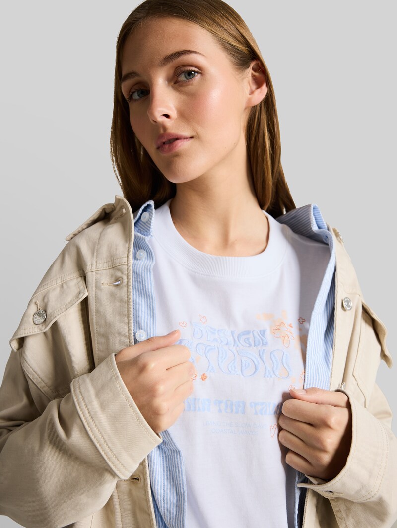 Tom Tailor Loose Fit T-Shirt mit Stickerei - White