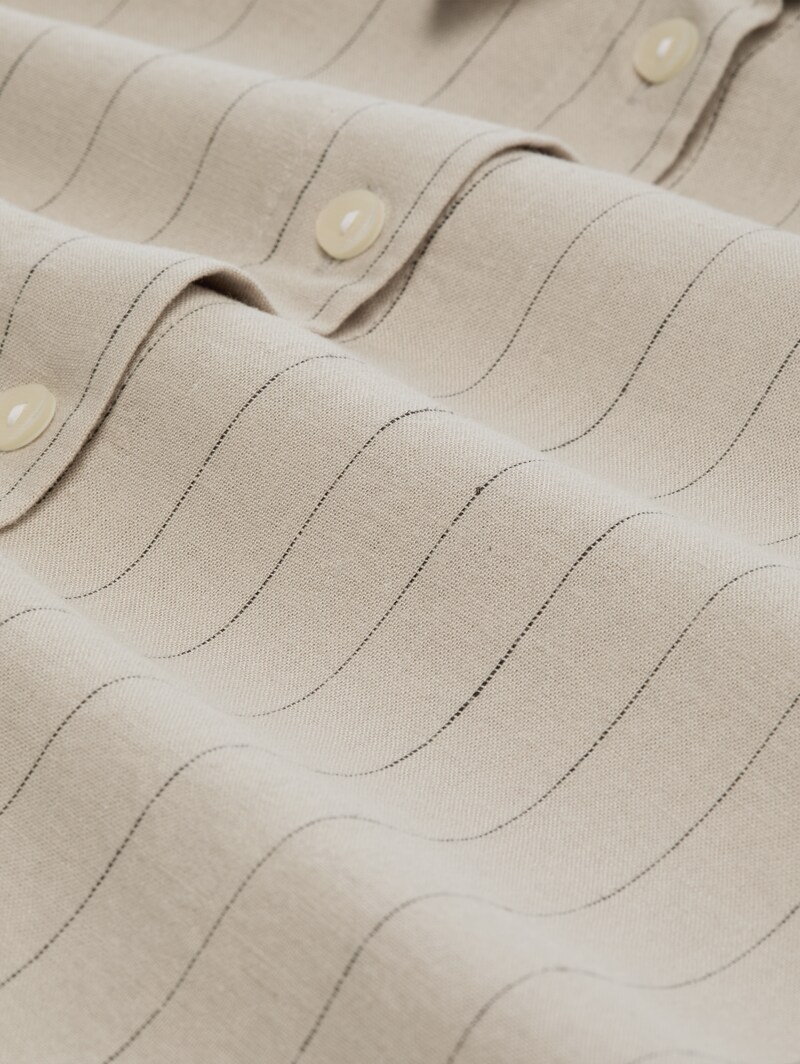 Tom Tailor Boxy Fit Hemdbluse mit Schleifen-Detail - Beige Black Vertical Stripe