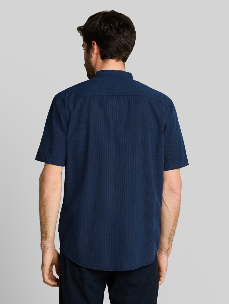 Tom Tailor Regular Fit Kurzarmhemd mit Stehkragen - Navy Small Stripe