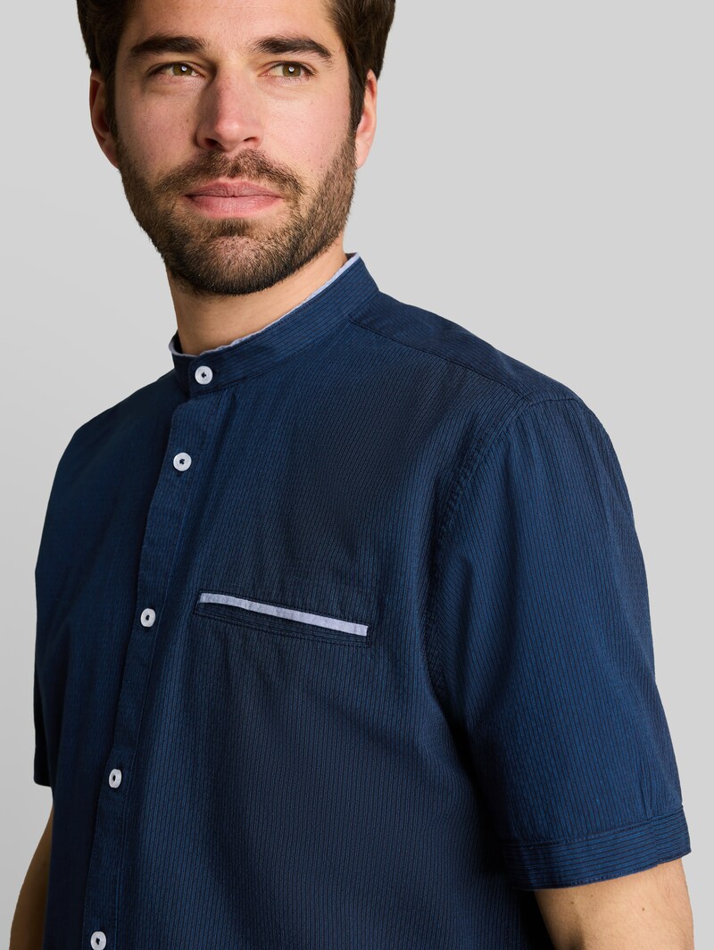 Tom Tailor Regular Fit Kurzarmhemd mit Stehkragen - Navy Small Stripe
