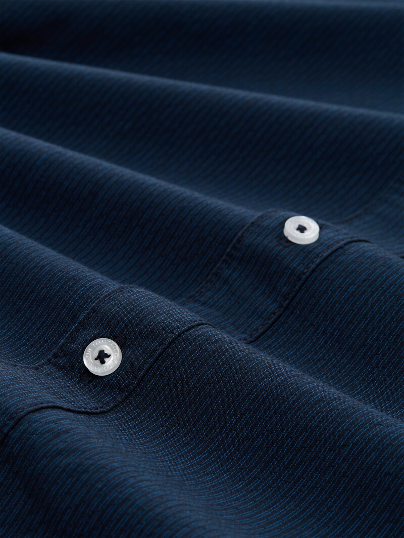 Tom Tailor Regular Fit Kurzarmhemd mit Stehkragen - Navy Small Stripe