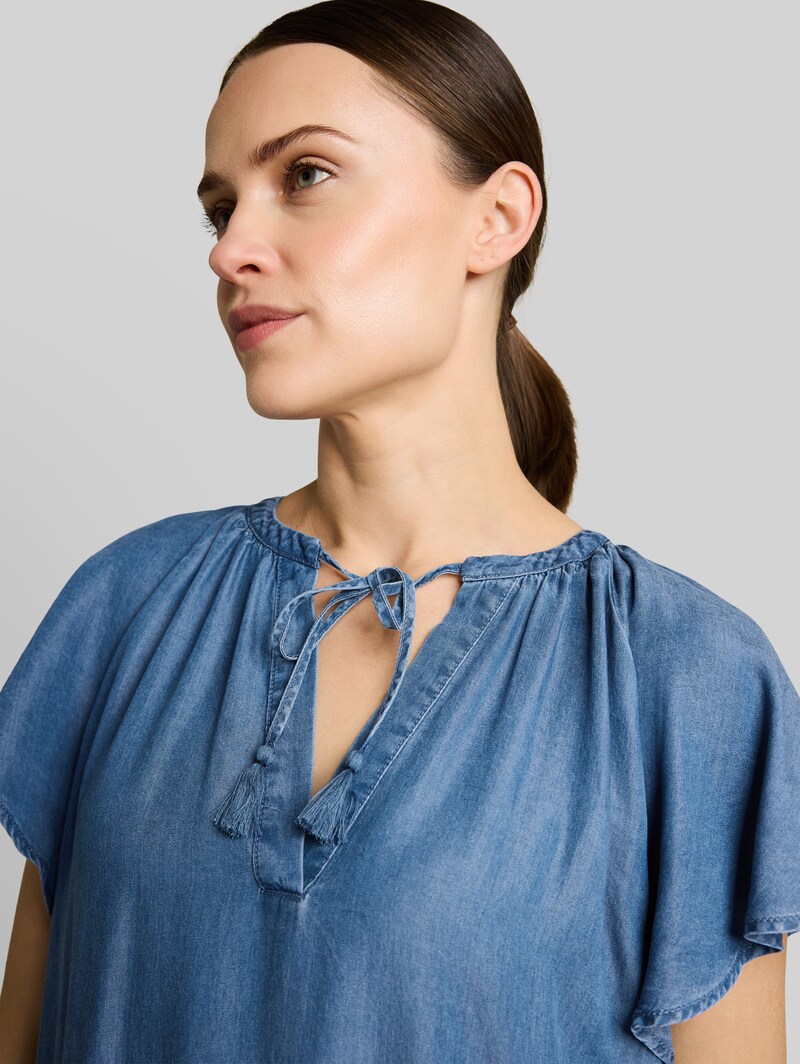Tom Tailor Loose Fit Kleid mit Quasten - Clean Light Stone Blue Denim