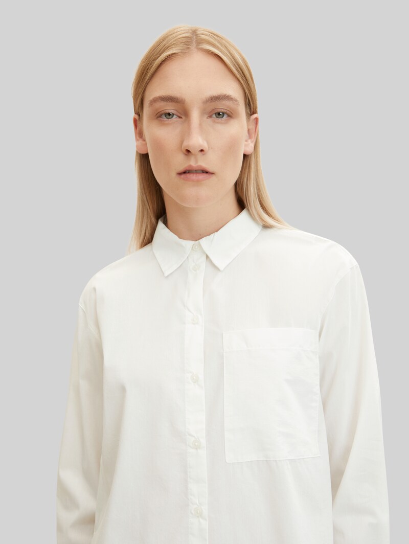 Tom Tailor Loose Fit Bluse mit Brusttasche - Whisper White
