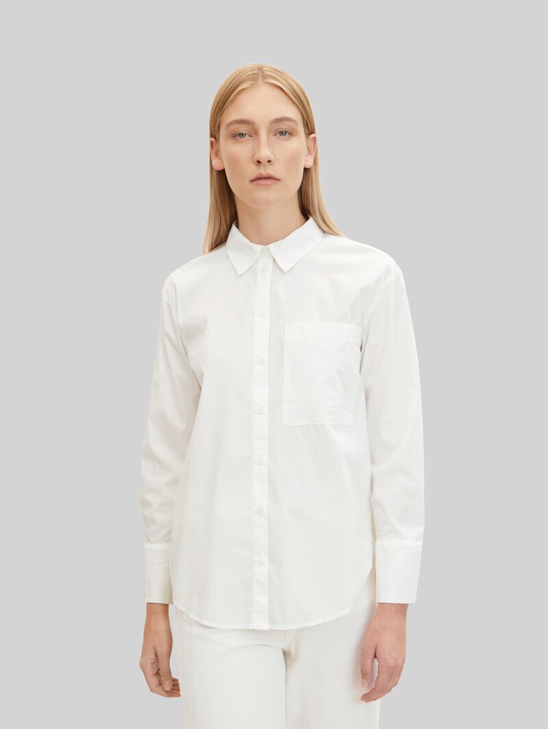 Tom Tailor Loose Fit Bluse mit Brusttasche - Whisper White