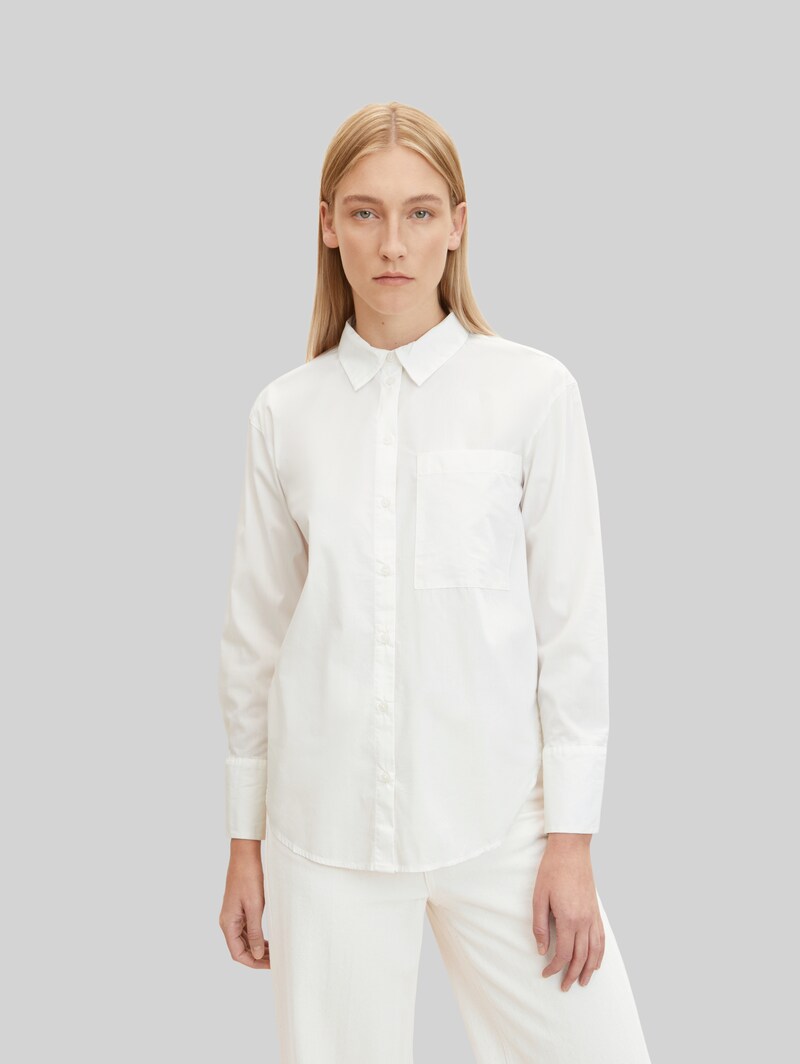 Tom Tailor Loose Fit Bluse mit Brusttasche - Whisper White