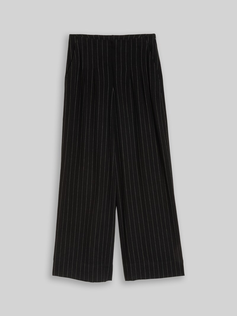 Tom Tailor Wide Leg Hose mit Leinenanteil - Black Beige Vertical Stripe